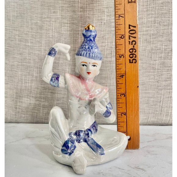 Vintage Ceramic Thai Dancing Buddha Figurine with Iridescent Enamel and blue - Picture 8 of 9